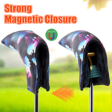 Maple Leaves Floral Black Blade Putter Cover